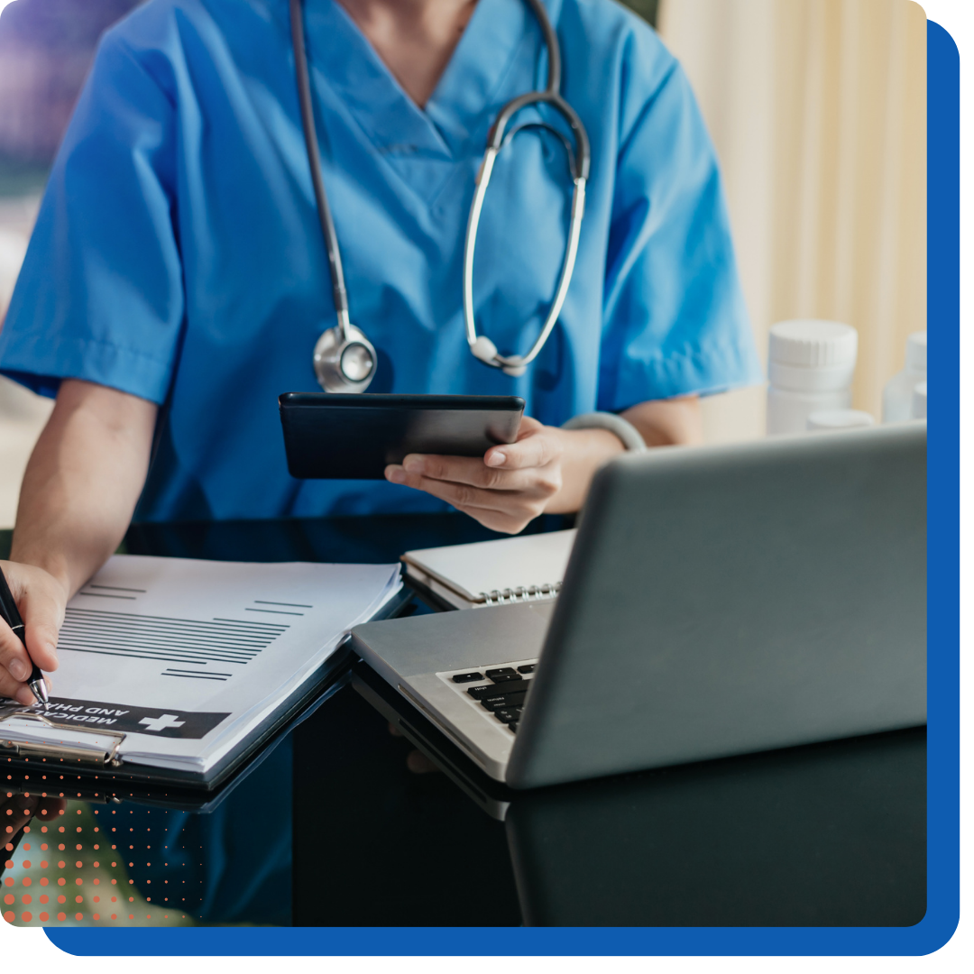 Healthcare worker with computer and ipad